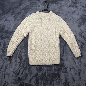 Cable Knit Sweater Unisex Medium Cream Fisherman Wool Pullover
